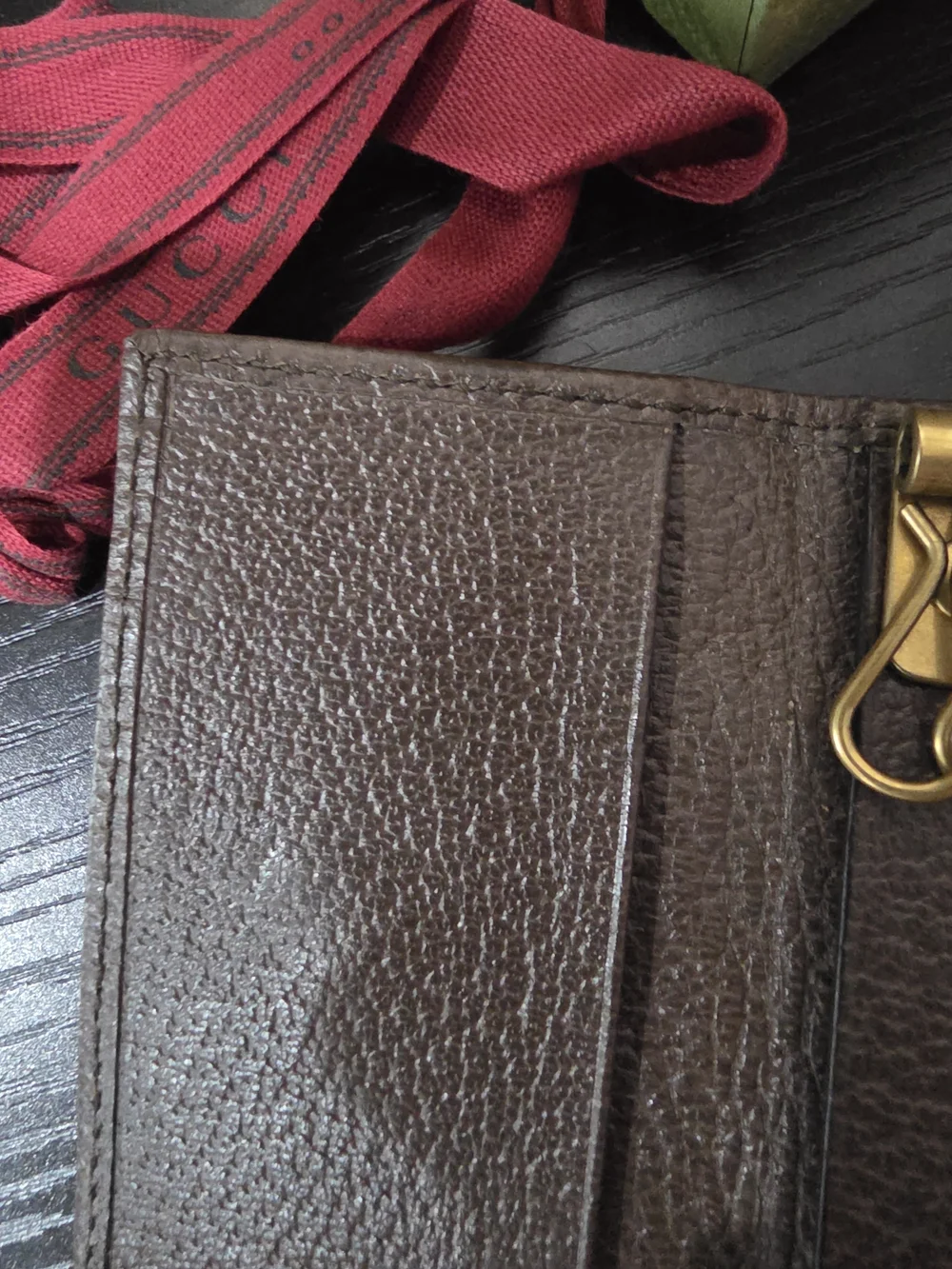 LIKE New CONDITION Gucci GG Supreme Key Case in Brown with Red & Green Stripe